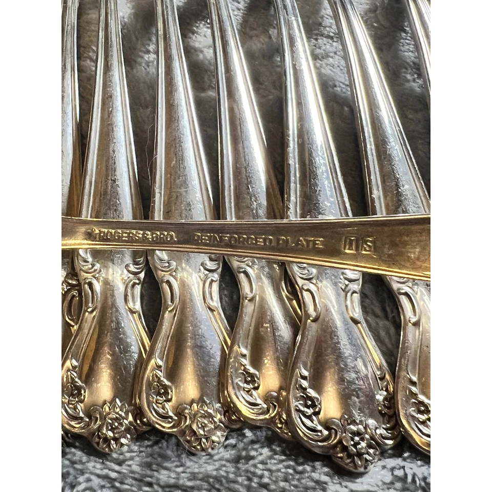 Juego de 11 tenedores de cena vintage de 7,5 pulgadas Rogers & Bro Remembrance plateados Foto 3 de 4
