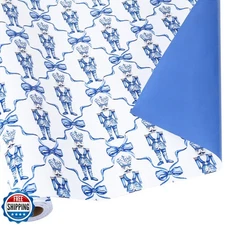 LaRibbons Reversible Christmas Wrapping Paper Mini Roll, Blue Nutcracker and 