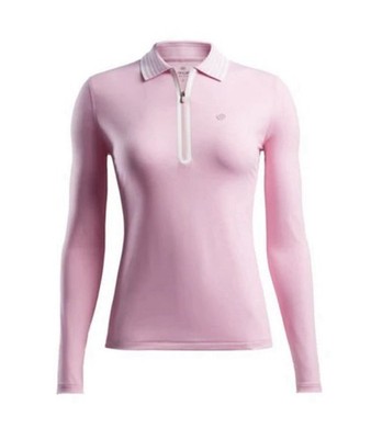 G/Fore Women's Featherweight Zip Long Sleeve Polo Pink Preppy Golf Athleisure