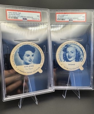 1952 Dixie Cup Dagmar & Jean Peters PSA 7 Lot   Nelson s Ice Cream Lids