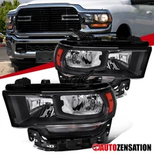 Fit 2019-2024 Dodge Ram 2500 3500 Black Halogen Headlights Lamp Left+Right 19-24
