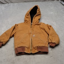 Carhartt Jacket Toddler 4T Brown Active Canvas Quilt Lined Hooded Outdoor READ