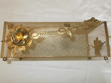 Vintage Metal Filegree MCM Brass Tissue Box Holder with Roses