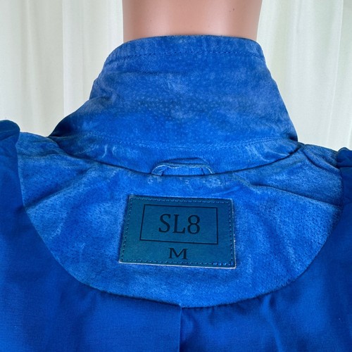 Women's SL8 Genuine Suede Asymmetric Zipper Accent Crop Moto Jacket Blue Size MD - Picture 5 of 17