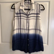 Women's Knox Rose Plaid Button Down Shirt XS White Blue