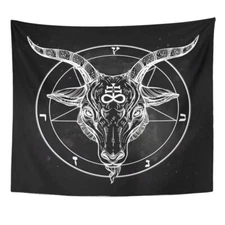 	50″ X 60″ Tapestry Pentagram W Demon Baphomet Satanic Goat Head Binary	