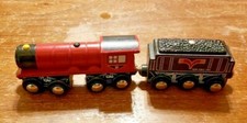 TOYS R US WOODEN MAGNETIC TRAIN ENGINE AND COAL CAR SET