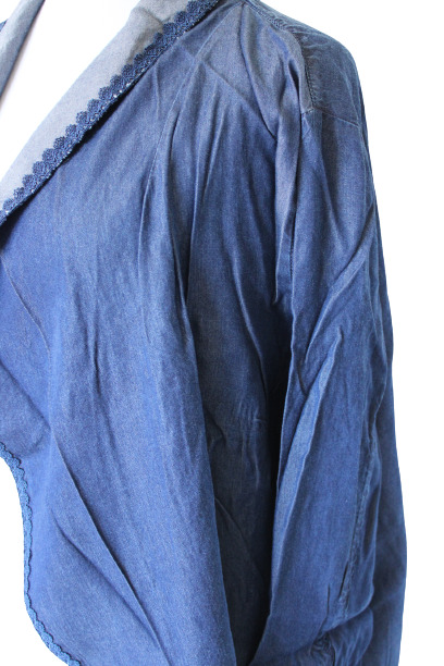 Sheego Blazer Blau Jeans-Optik Cardigan Jacke mit Spitze Übergröße 58 Offen