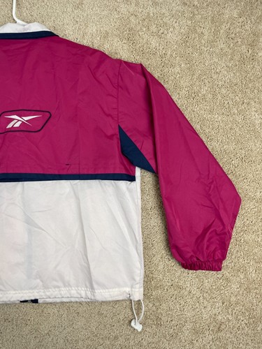 Giacca a vento vintage Reebok uomo piccolo colletto full zip foderata rosa bianco - Foto 9 di 17