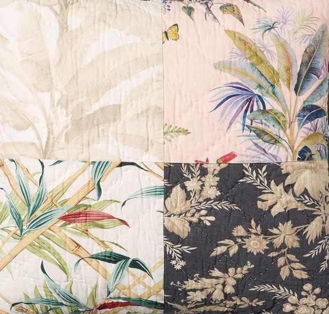 Pottery Barn Bari Floral Patchwork Hawaiian Euro Quilted Sham eBay