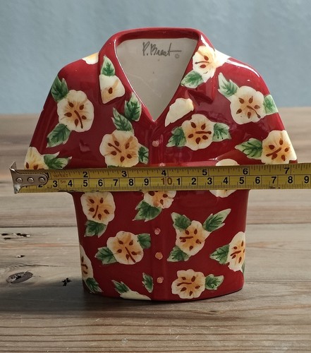 Vaso camicia hawaiana Paul Brent rosso floreale di Burton & Burton 7"x7"x2" - Foto 10 di 11