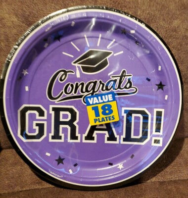 2pkgs of Congrats Grad 9'' Plates 18ct X2 Graduation Purple School Color