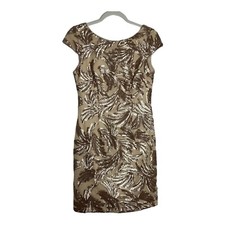 Adrianna Papell Dress Womens Size 4 Gold Sequin Shift  Party Wedding Mesh Fairy