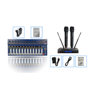 14 Channel Live Mixing Console MP3 USB Audio Mixer Dual Channel UHF Microphone