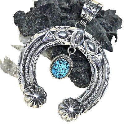 Navajo Indianerschmuck naja Anhänger 8cm Sterling Kingman Türkis Squash Blossom 