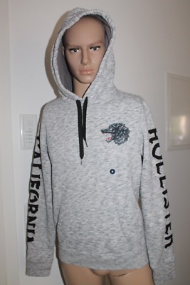 Hollister Mens Sweater Hoodie Pullover Hooded Gray Black Size M or L 