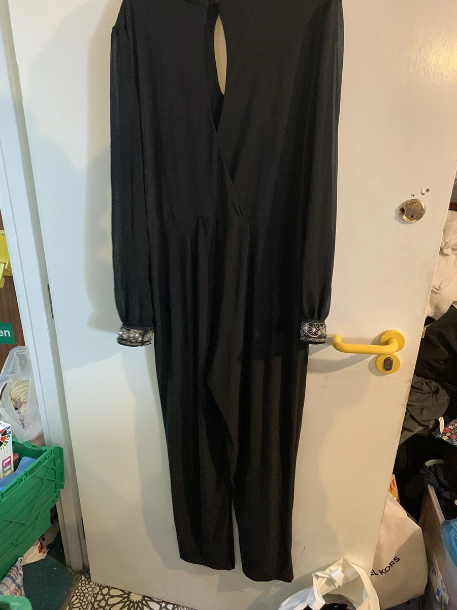 Black long hot sale sleeve jumpsuit uk