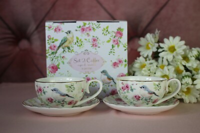 Kleine Easy Life Porzellan Tassen Espresso Kaffee Rosen 2-er Set Geschenkbox NEU
