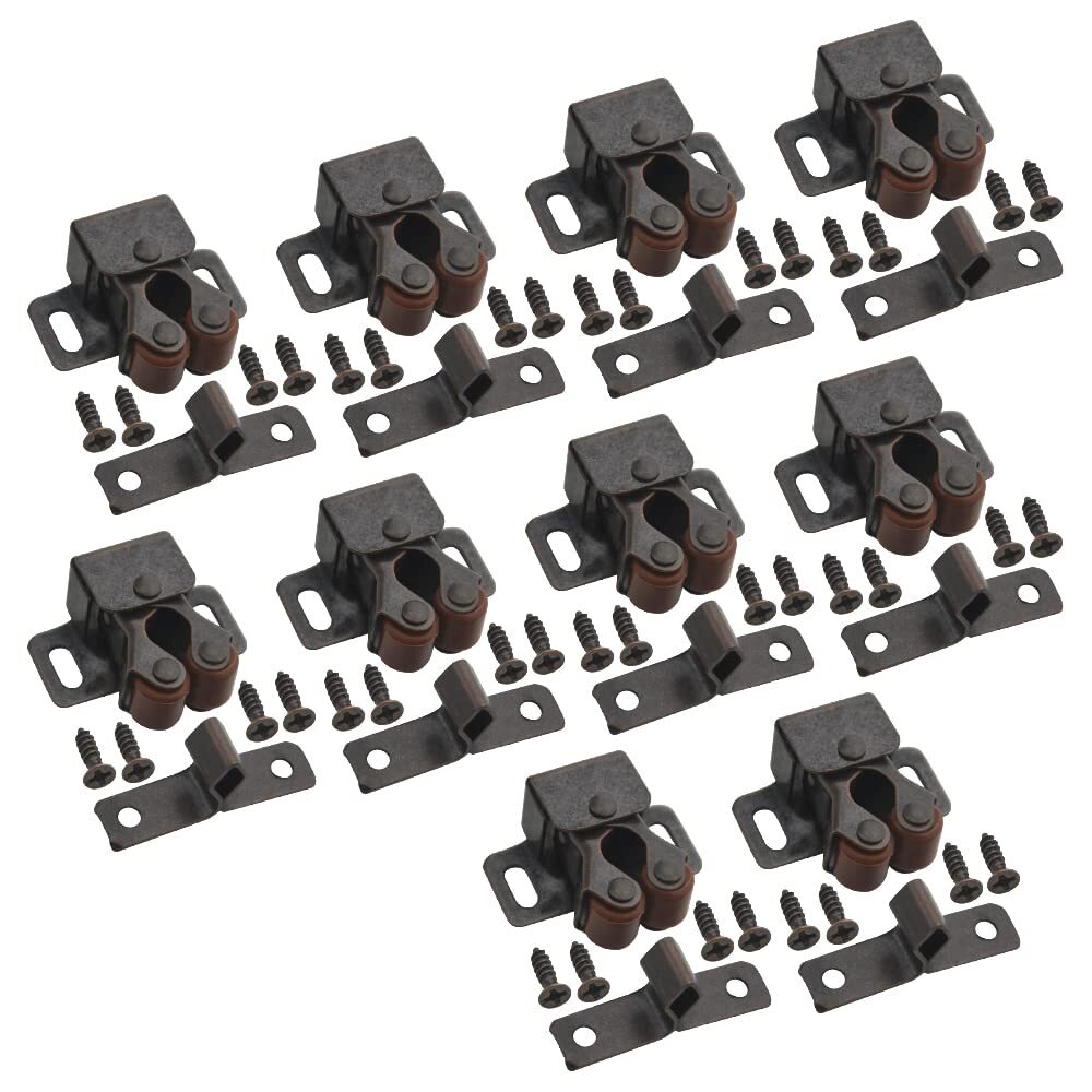 10-Pack Double Roller Cabinet Door Catches with Installation Screws