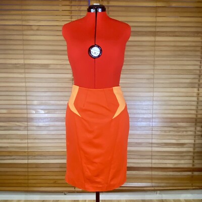 Cue Orange High Rise Knee Length Pencil Stretch Casual Work