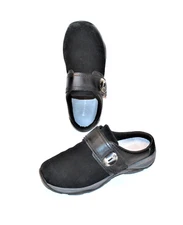 Easy Spirit Equip Womens 6.5 Black Suede Clog with Button Detail Adjustable Tab