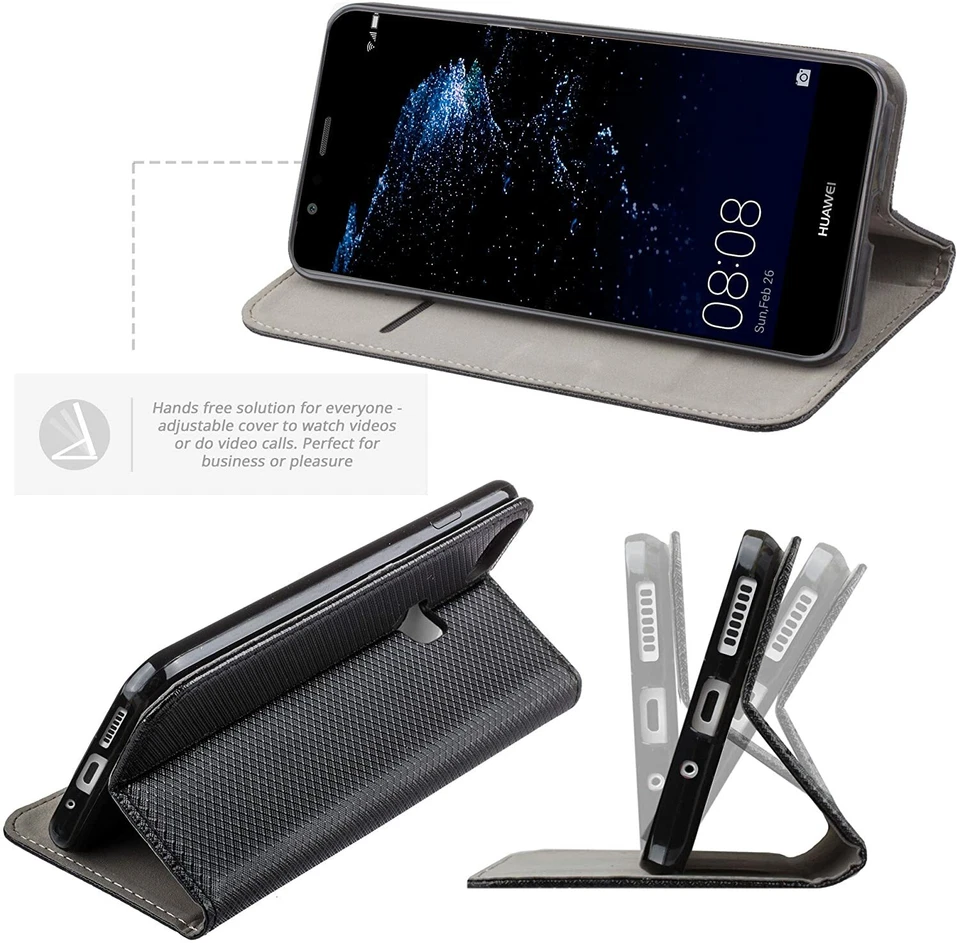 CUSTODIA LIBRO PER HUAWEI P10 LITE - COVER SMART MAGNET CASE NERO - Immagine 2 di 4
