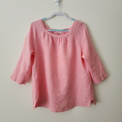 Christian Berg Womens Pure Linen 3/4 Sleeve Blouse Pink Pullover Top EU 44/US 12