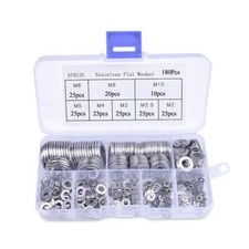 180 pcs of 304 Stainless Steel Washers Flat Washer Set Kit M2-M10