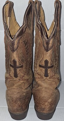 JB Dillion Brown Distressed Cowboy Boot Sz 9.5 D embroidered wing design Western Morning Glory by J.B. Dillon Western Wear main image 2