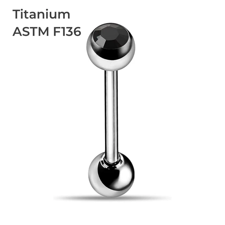 2X F136 Titanium Crystal Tongue Ring 16/19/22mm Bar Barbell Nipple Ring Piercing - Image 2 of 4