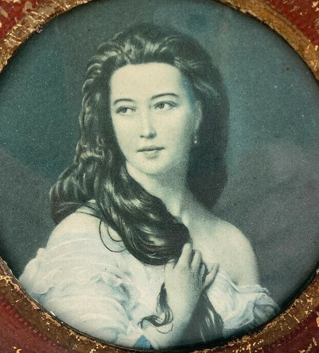 Antigua imagen italiana en miniatura de la condesa Rimsky Korsakov enmarcada redonda 4,5"  Foto 3 de 4