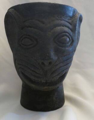 Vintage Creepy Unusual Black Cheshire Cat Head Planter Peruvian?