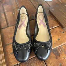 Jodi Marc Fisher Womens 5 Black Floral Lace Captoe Bow Ballet Flats