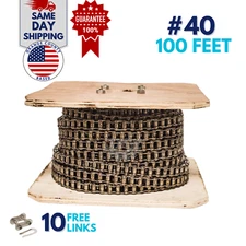 40NP Nickel Plated Roller Chain 100 ft with 10 Master Links Corrosion Resistant