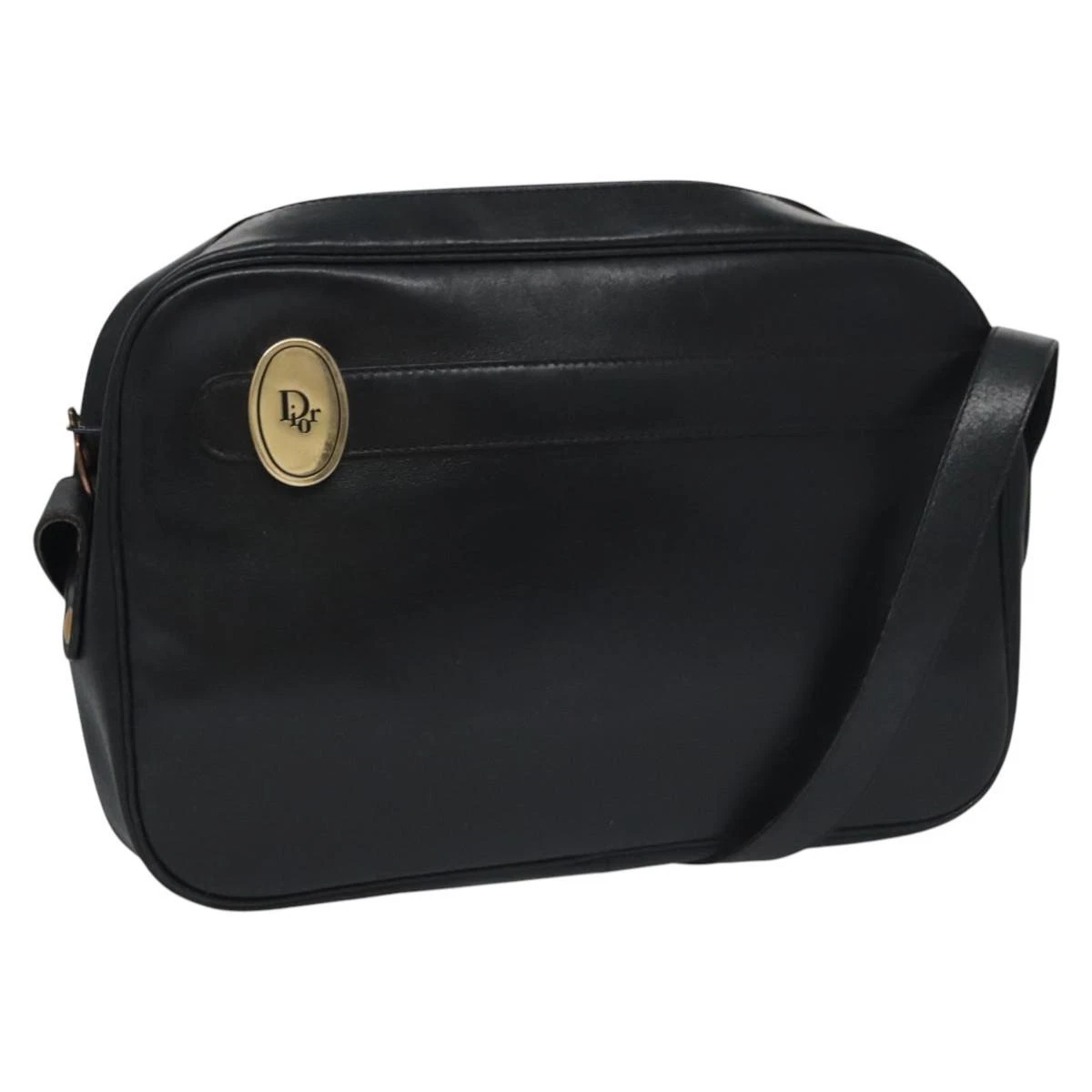 Sac bandoulière Christian Dior cuir noir or authentique bs21873