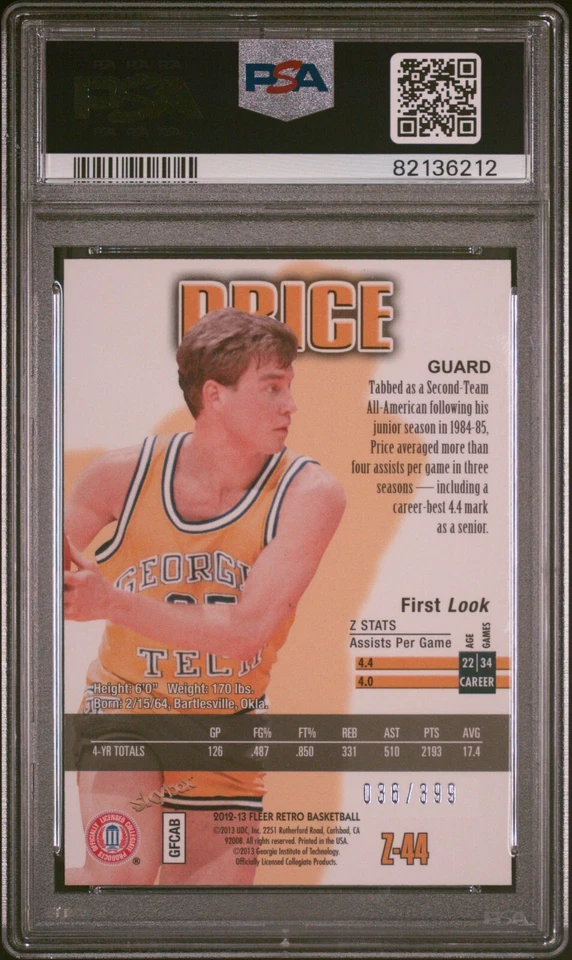 2012 Fleer Retro Z-Force Rave Mark Price Yellow Jacket #Z-44 036/399 PSA 8 Pop 1 - Image 2 of 2