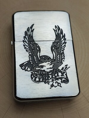 STAR PREMIUM BRUSHED CHROME LIGHTER w/ FLYING EAGLE ''LIBERTY'' Engraved #K028