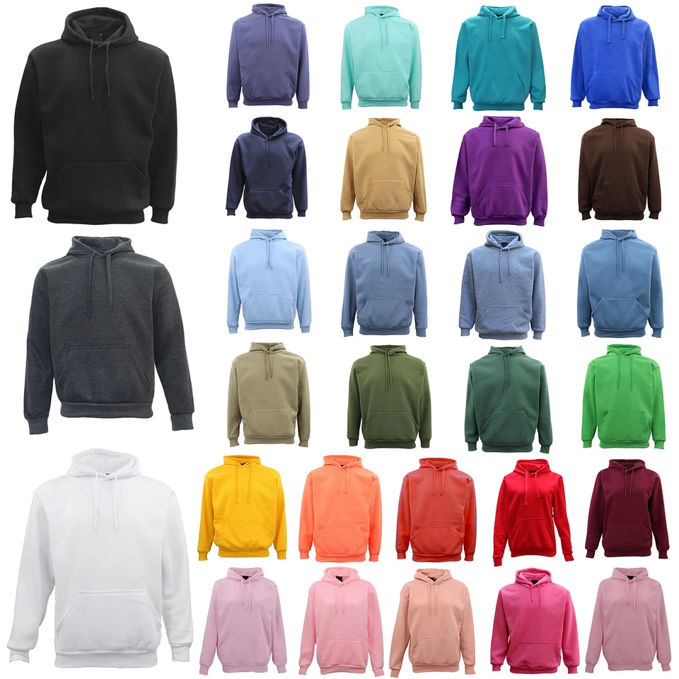 Adult Unisex Men's Basic Plain Hoodie Pullover Sweater Sweatshirt Jumper XS-8XL