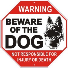 Warning Beware of Dog Sign 10 x 10 Inches - Rust Free Aluminum 1 Pack, Red