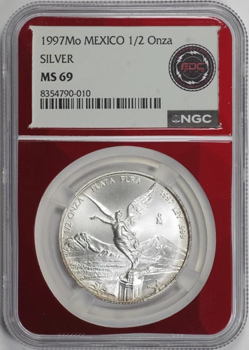 1997 Mo Mexico 1/2 Onza Silver Libertad NGC MS69, TOP POP Only 2 Higher [BN010]