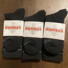 New Lot of 3 Pair Bombas Unisex Men Women Calf Socks Size M Black Gray Bee