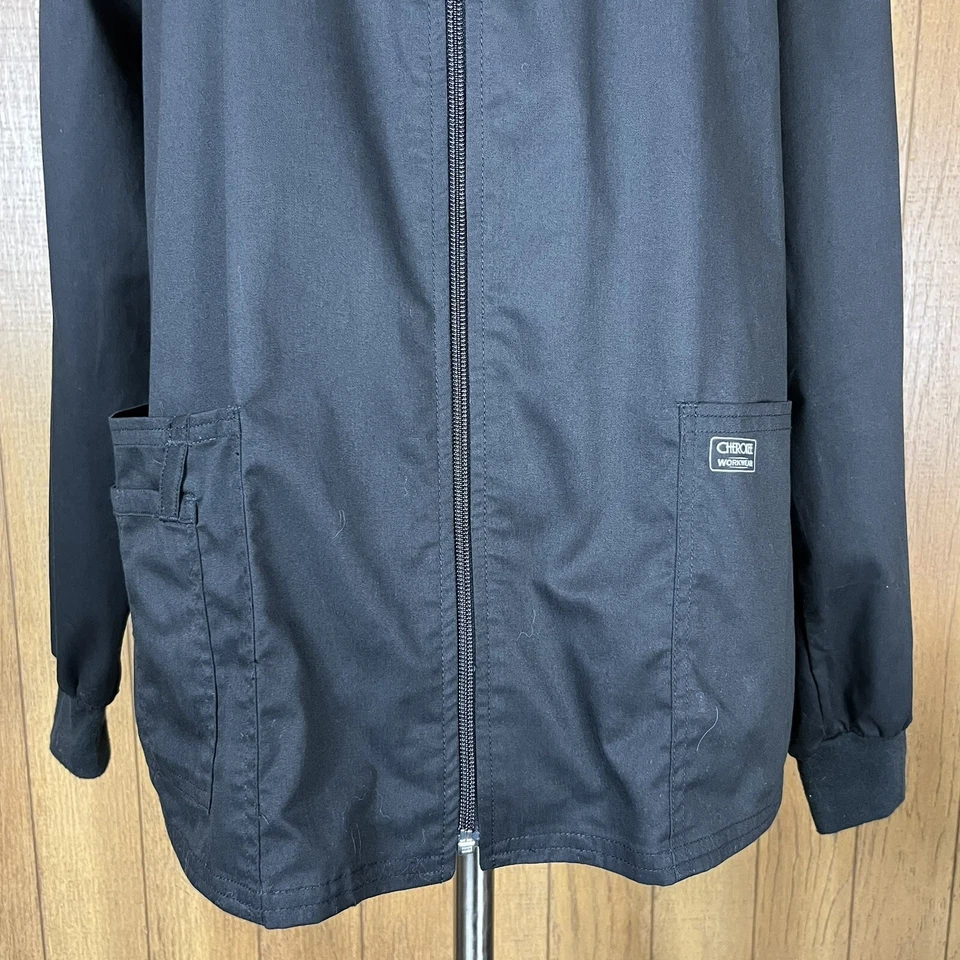 Cherokee (Size M) Workwear Women's Black Top Full Zip Long Sleeve Pockets Scrubs - Image 3 of 4