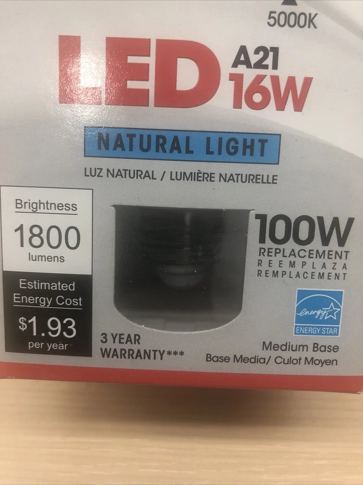 Satco S9287 - 16 watt, A21 LED, Frosted 5000K, Medium base Dimmable 100w Replace - Image 2 of 4