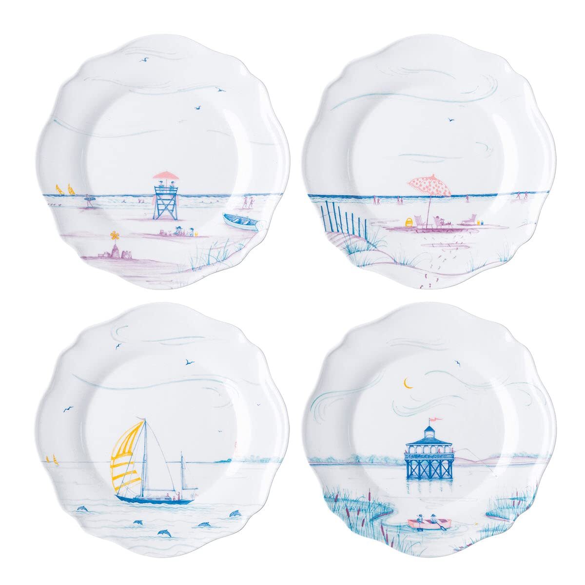Country Estate Melamine Salad Plates Set of 4 - Seaside - White Melamine - Un