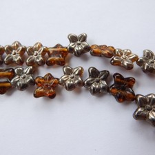 10x9mm Two Hole Flower Dark Topaz Bronze Coat 18 beads Czech Glass Beads
