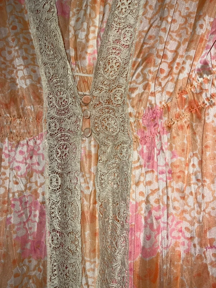 Maxi vestido bata Miss Elaine vintage años 70 con ribete de encaje talla M Union para mujer Foto 4 de 4