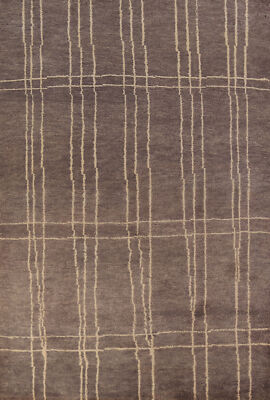 Unique Luxury Hand-Knotted Moroccan Rug Brown Bedroom Centerpiece 5x8 ft