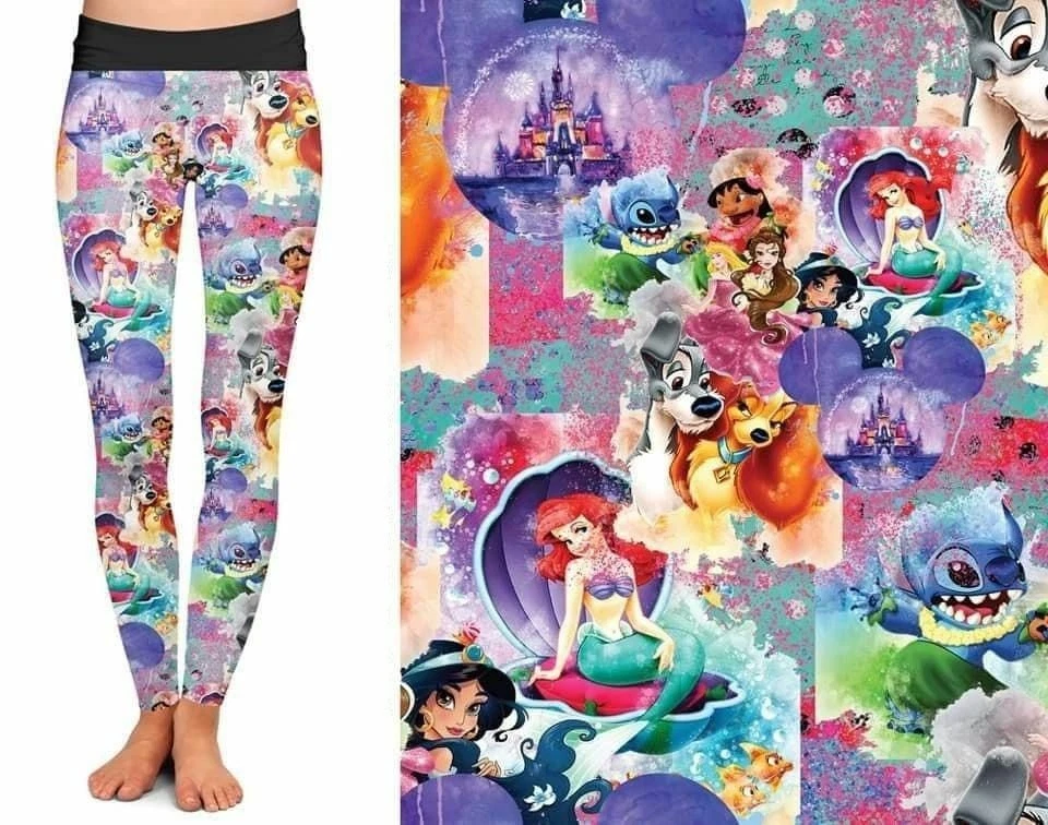 Little Mermaid Stitch Princess Belle Castle Women's Leggings TC