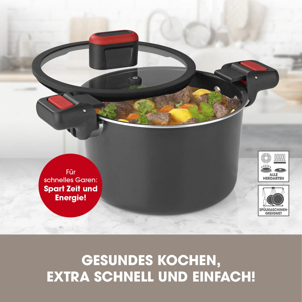 GOURMETmaxx Energiespartopf Aluminium Kochtopf 5,8L Topf 