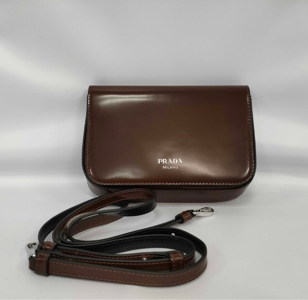 PRADA Shoulder Bag Leather Brown 2VD061 All-Leather Crossbody Bag Auth from JP